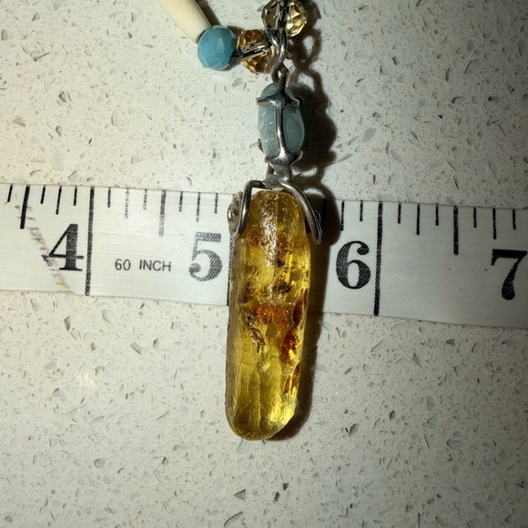 Stunning AMBER AQUAMARINE .925 Pendant Necklace with bone real pearls - Picture 8 of 8